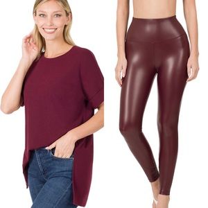 Burgundy Leather Legging Set
